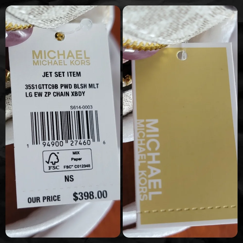 NWT Michael Kors Jet Set Large Pink White Logo Coated Canvas Crossbody Bag Purse - Picture 8 of 13